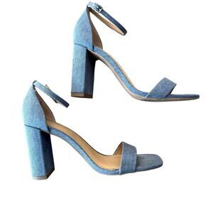Denim Block Heel Ankle Strap Coastal Cowgirl Boho Heels US Womens Size 8 EU 38.5